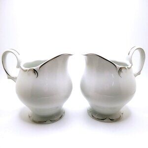 Simplicity White Silver Trim Porcelain Creamer Set of 2 Fine China Serve Ware